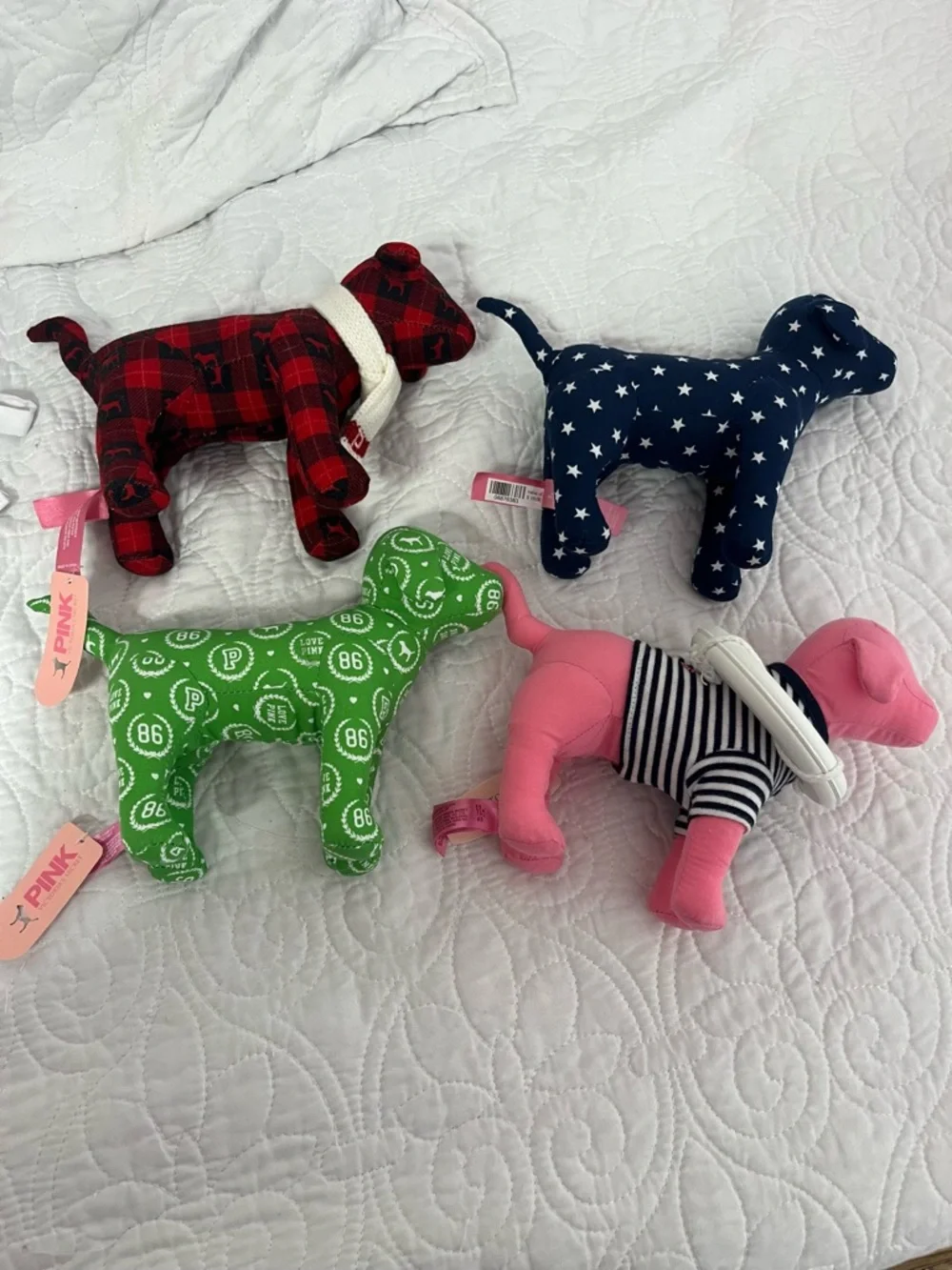 PINK Victoria's Secret Multi-Color Dog Plush Set (Red, Navy, Green, Pink) 4 pi - Picture 3 of 12